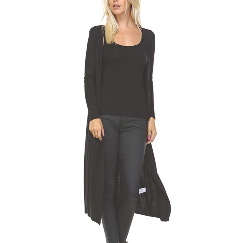 NEW Black Duster Cardigan Sz Medium Long Sleeve - Picture 4 of 5